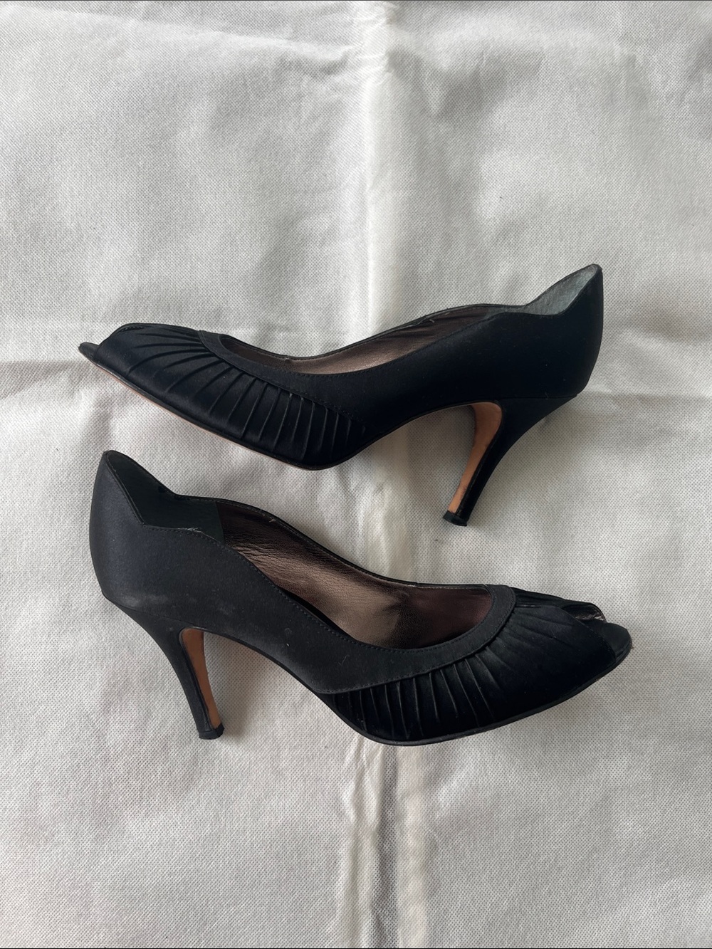 Nina Black Pleated Peep-Toe Heels
